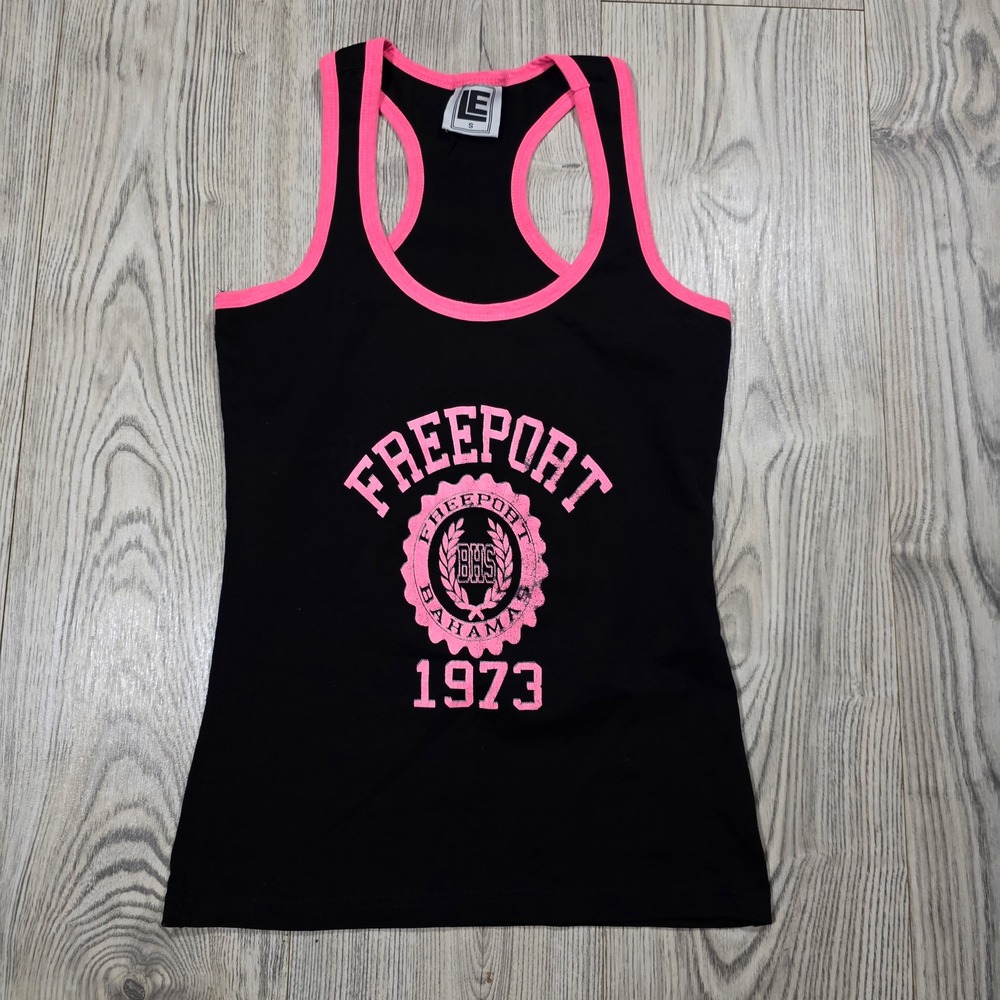 Limited Edition Freeport Bahamas Racerback Tank Top- Black Pink - Small